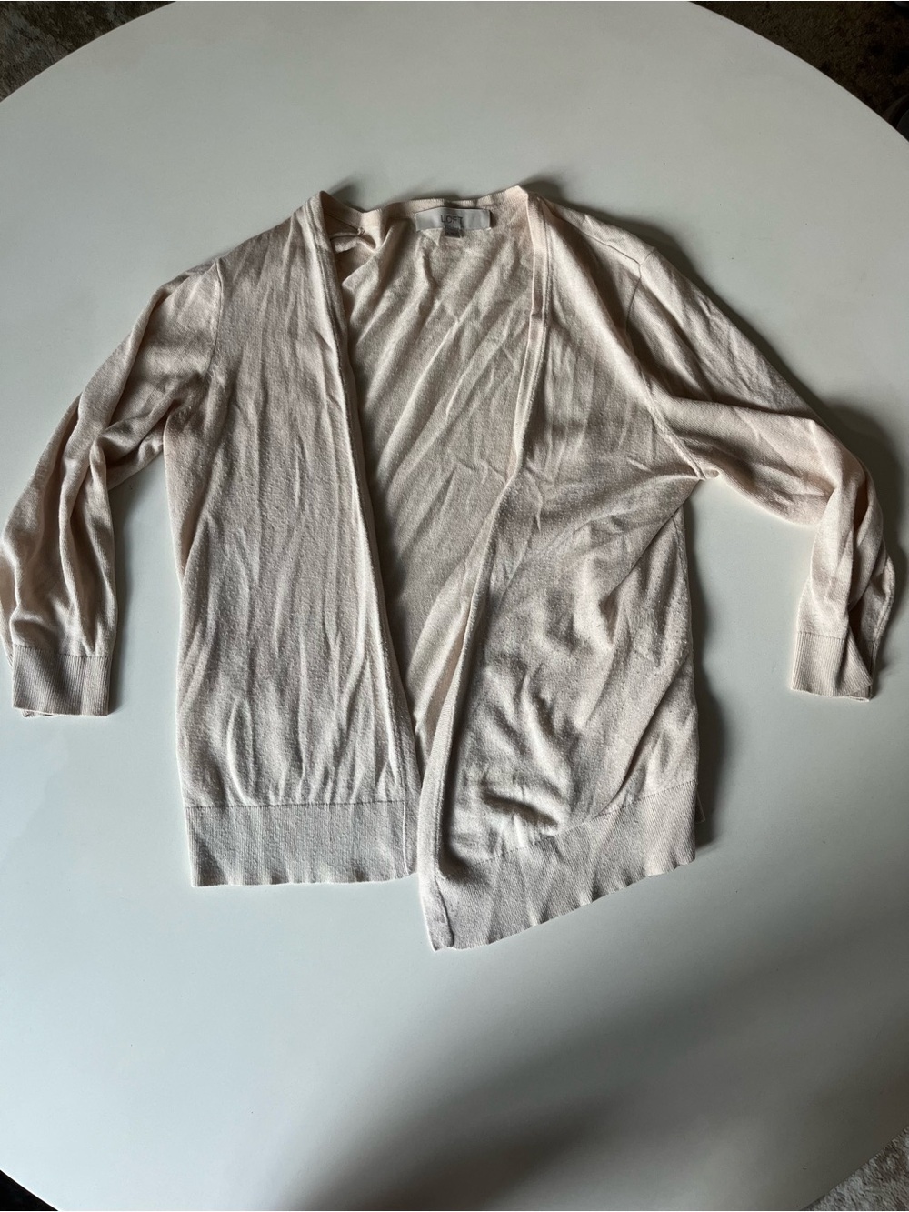 LOFT Beige Open Front Cardigan, Size Small